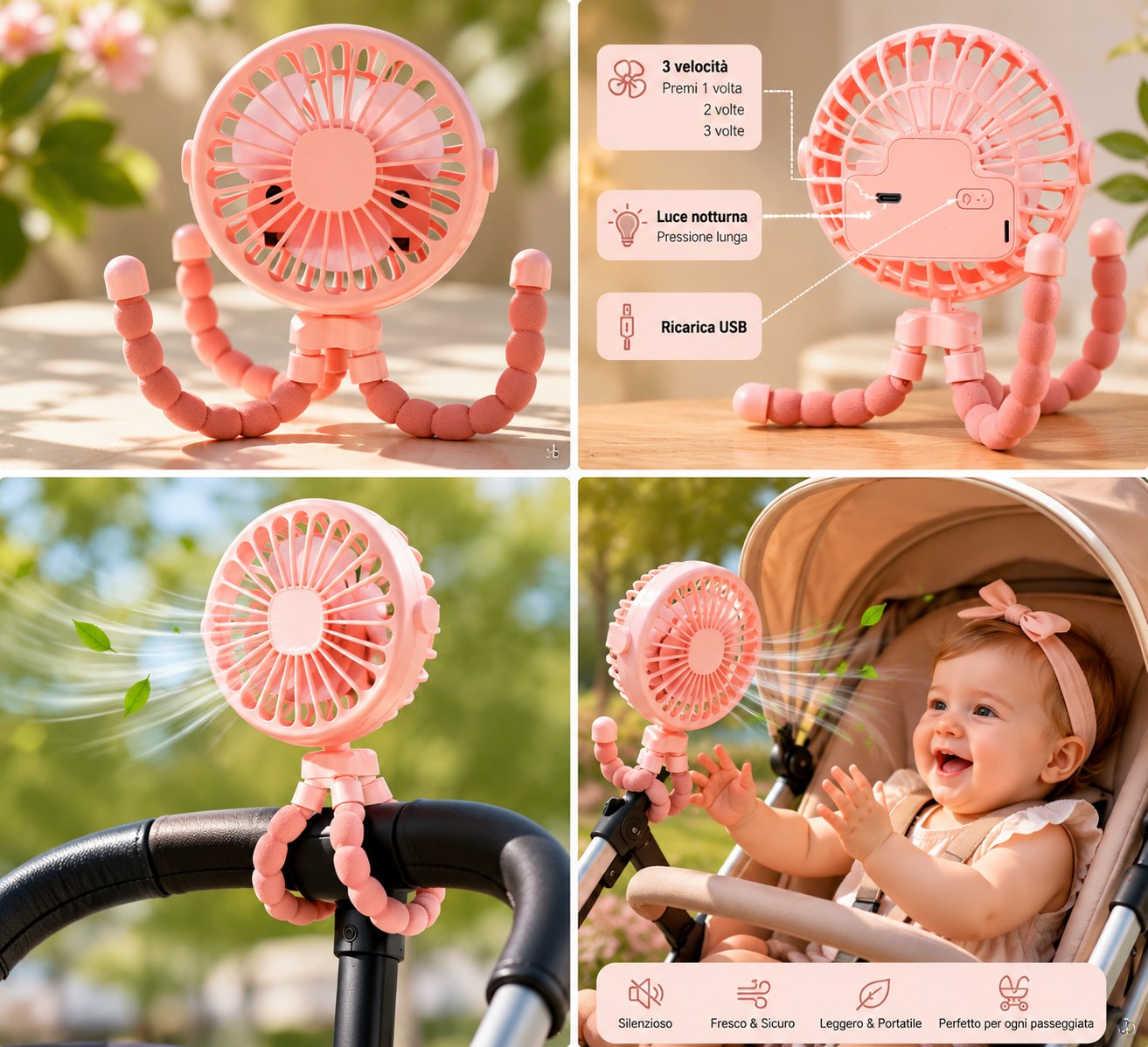 Ventilatore per Passeggino USB – Freschezza Sicura per il tuo Bebè 🌿