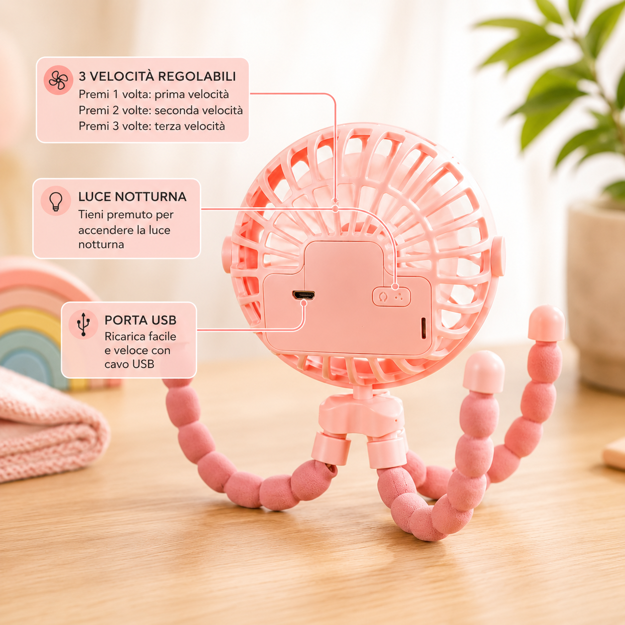 Ventilatore per Passeggino USB – Freschezza Sicura per il tuo Bebè 🌿